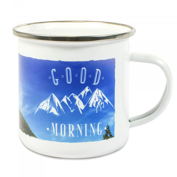 Tasse émaillé avec rebord argenté